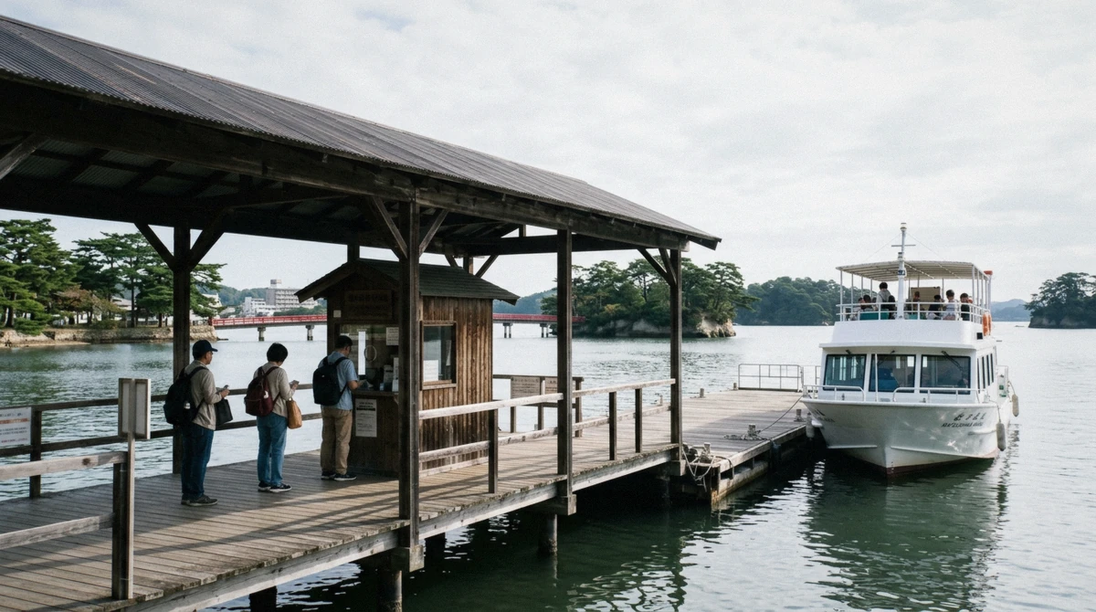 Boarding pier for the sightseeing boats on a Matsushima Bay cruise