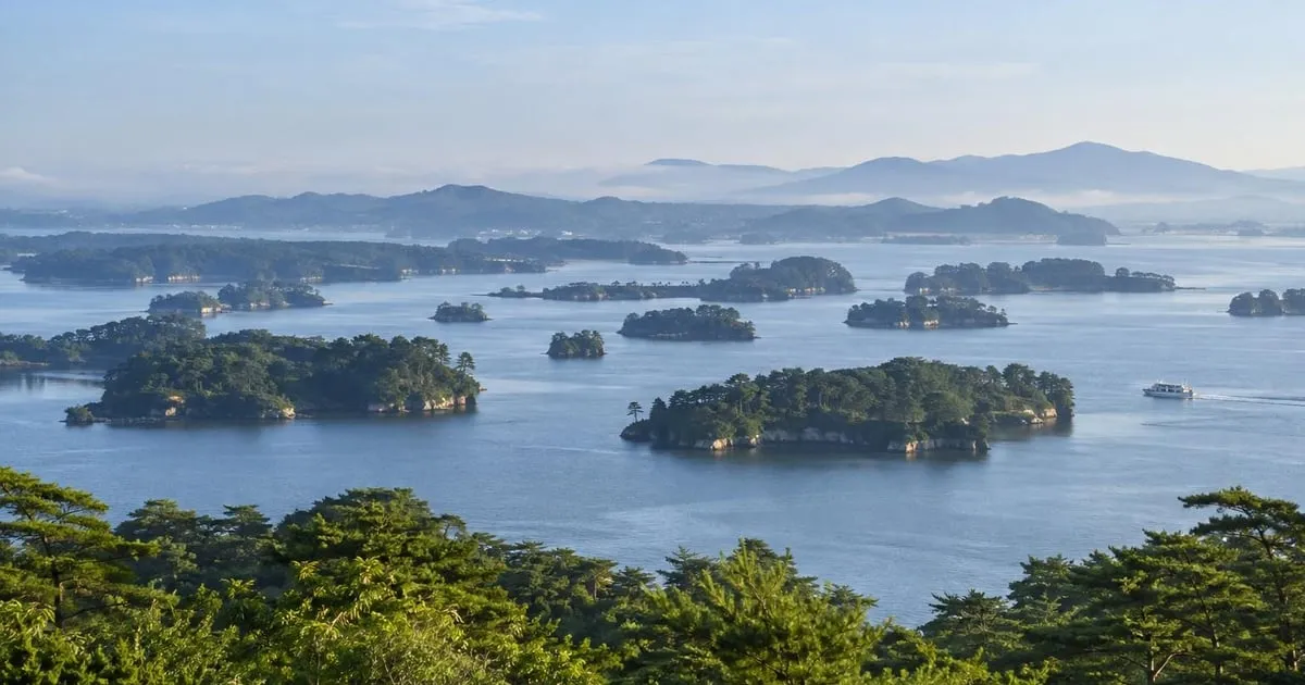 Godaido Hall on its rock above the water on a two-day Matsushima Bay tour from Tokyo