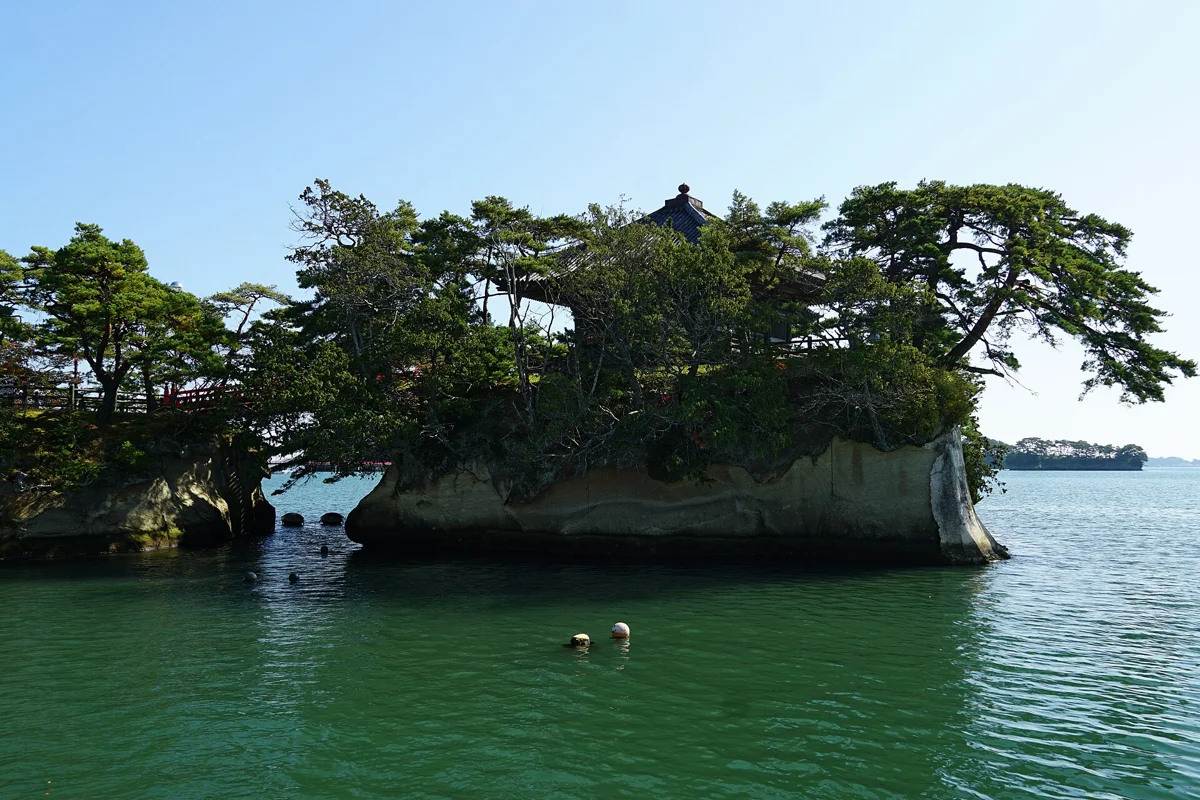 Godaido on its rock in Matsushima Bay, the second stop on a Matsushima walking tour