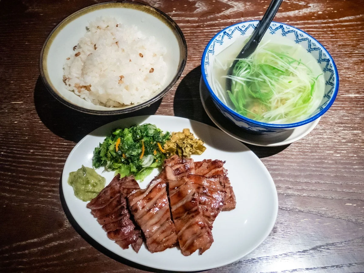 A gyutan grilled beef tongue set in Sendai, the day 2 lunch on a Matsushima tour from Tokyo