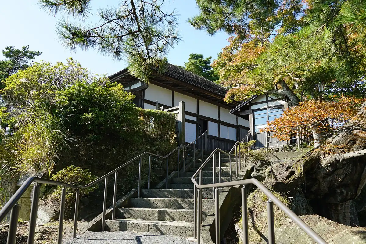 The steps up to Kanrantei teahouse where matcha is served on a Matsushima oyster tour