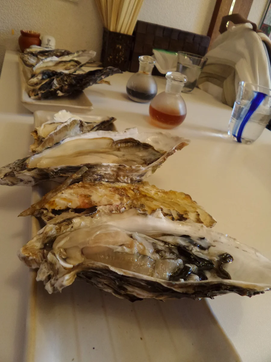 Grilled oysters on a tray in Matsushima, the lunch on a Matsushima oyster tour